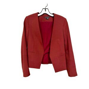 Theory Delaven Blazer Open Jacket Sz 2 Red Wool Blend Long Sleeve Career Office